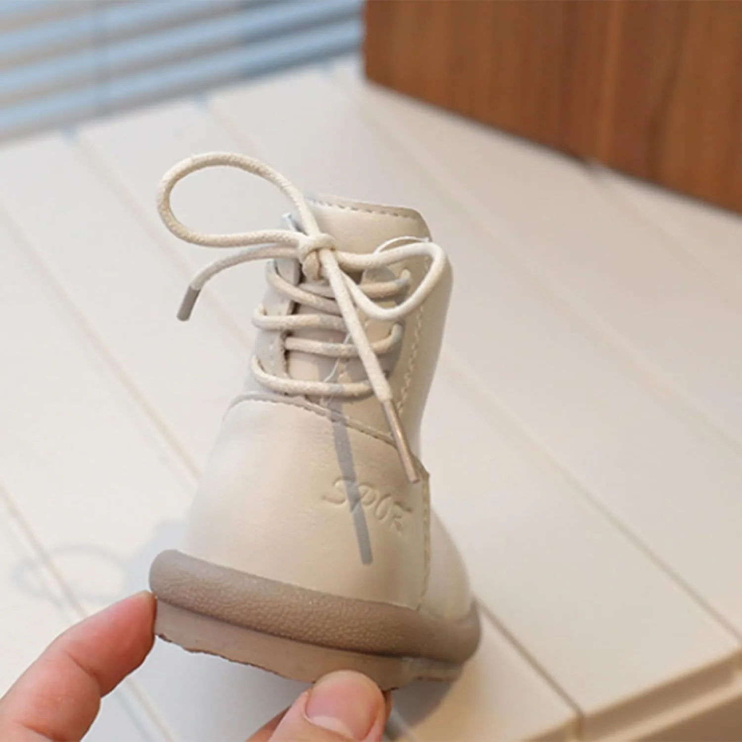 Girls Leather Ankle Boots Waterproof Side Zipper Slip On Boots Round Toe Soft Sole Flat Boots Casual Shoes