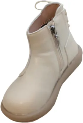 Girls Leather Ankle Boots Waterproof Side Zipper Slip On Boots Round Toe Soft Sole Flat Boots Casual Shoes