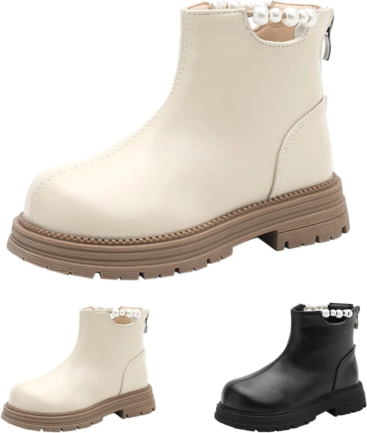 Girls Leather Mary Jane Boots Back Zipper Low Calf Boots Winter Non Slip Low Heel Boots Soft Sole Ankle Boots