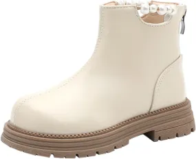Girls Leather Mary Jane Boots Back Zipper Low Calf Boots Winter Non Slip Low Heel Boots Soft Sole Ankle Boots