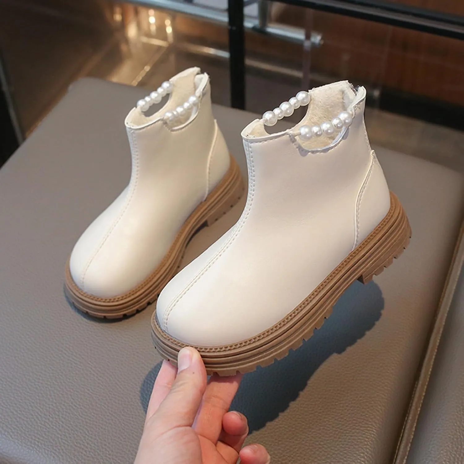 Girls Leather Mary Jane Boots Back Zipper Low Calf Boots Winter Non Slip Low Heel Boots Soft Sole Ankle Boots