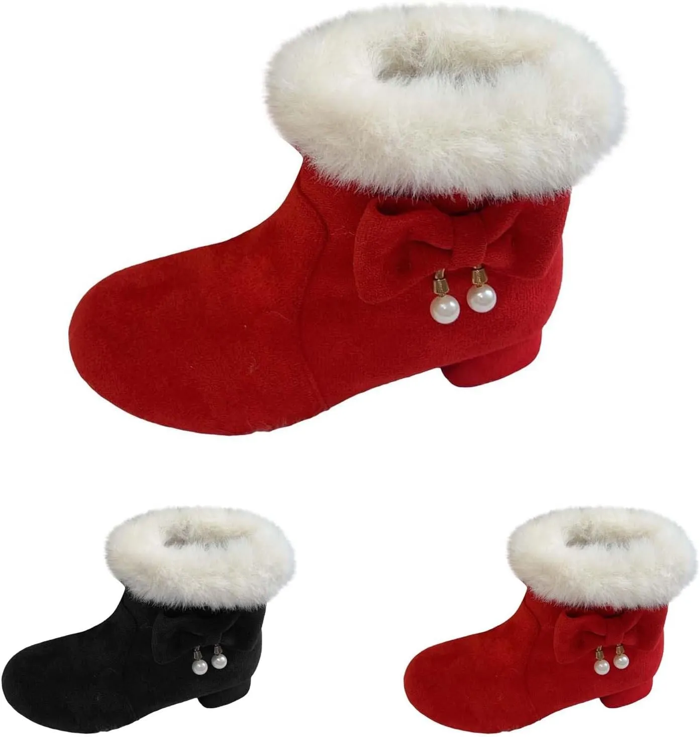 Girls Low Heel Snow Boots Faux Fr Anti Slip Mid Calf Warm Padded Ankle Boots Winter Outdoor Fashion Kids Snow Boot