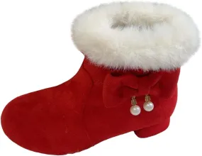 Girls Low Heel Snow Boots Faux Fr Anti Slip Mid Calf Warm Padded Ankle Boots Winter Outdoor Fashion Kids Snow Boot