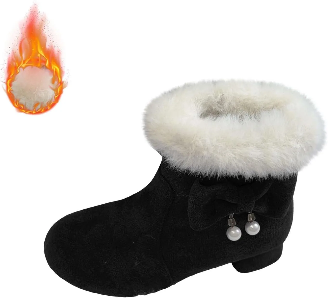 Girls Low Heel Snow Boots Faux Fr Anti Slip Mid Calf Warm Padded Ankle Boots Winter Outdoor Fashion Kids Snow Boot