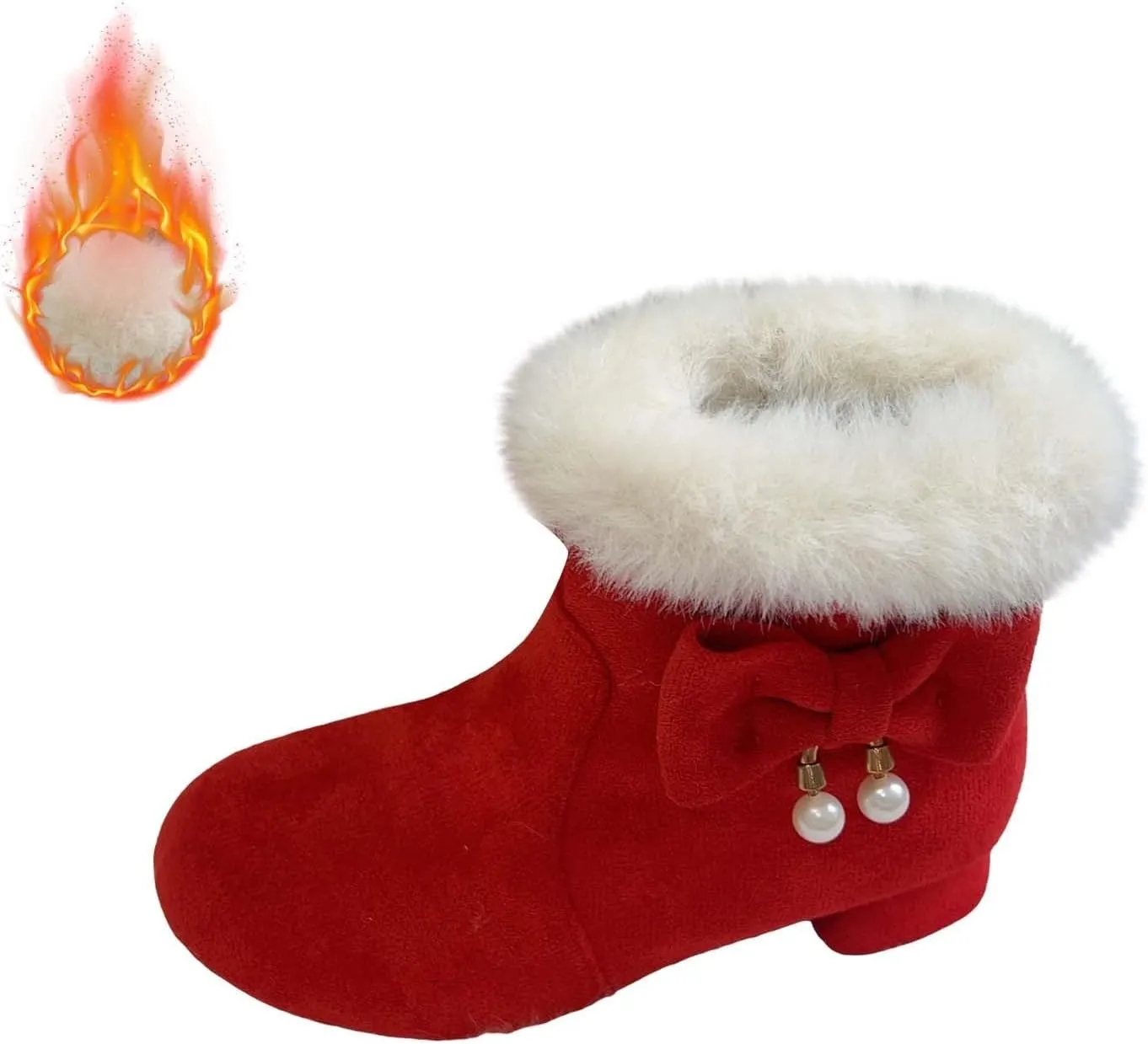 Girls Low Heel Snow Boots Faux Fr Anti Slip Mid Calf Warm Padded Ankle Boots Winter Outdoor Fashion Kids Snow Boot
