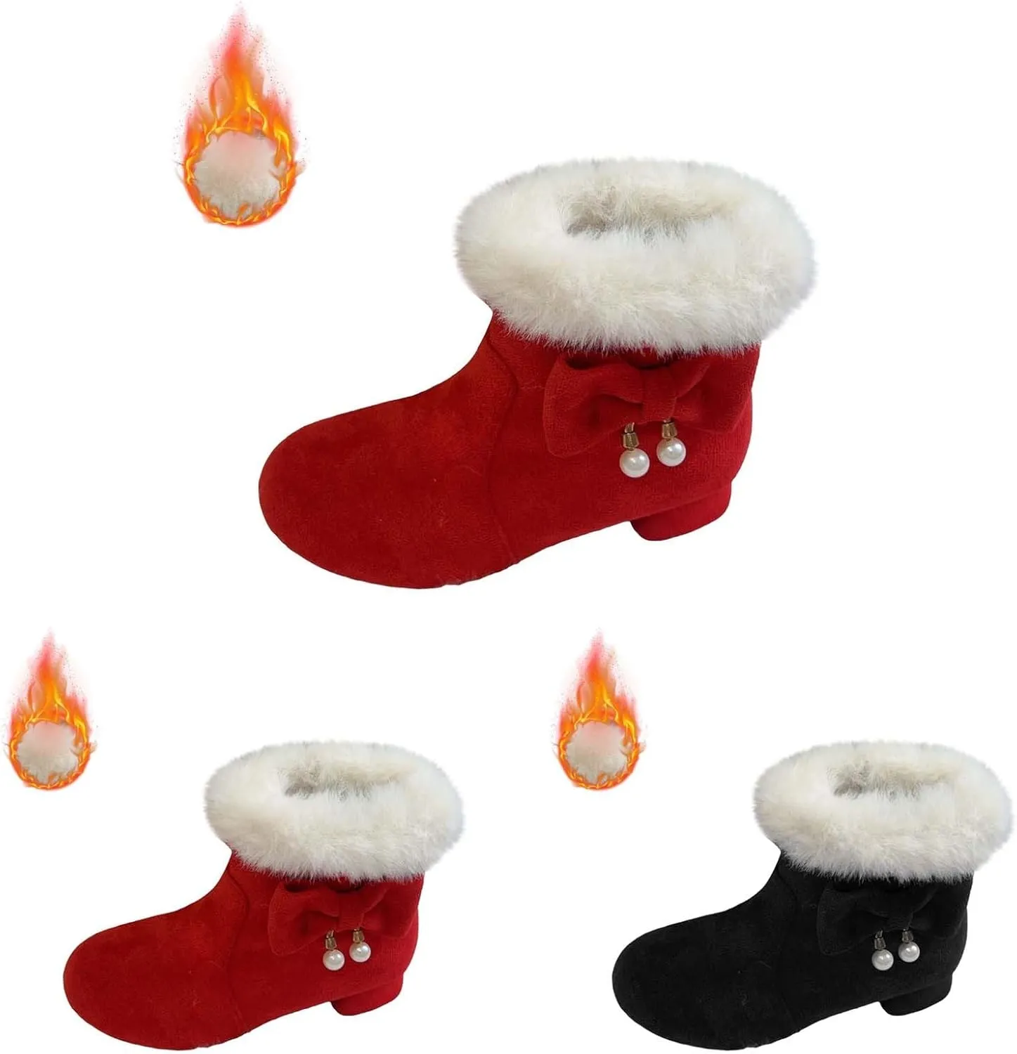 Girls Low Heel Snow Boots Faux Fr Anti Slip Mid Calf Warm Padded Ankle Boots Winter Outdoor Fashion Kids Snow Boot