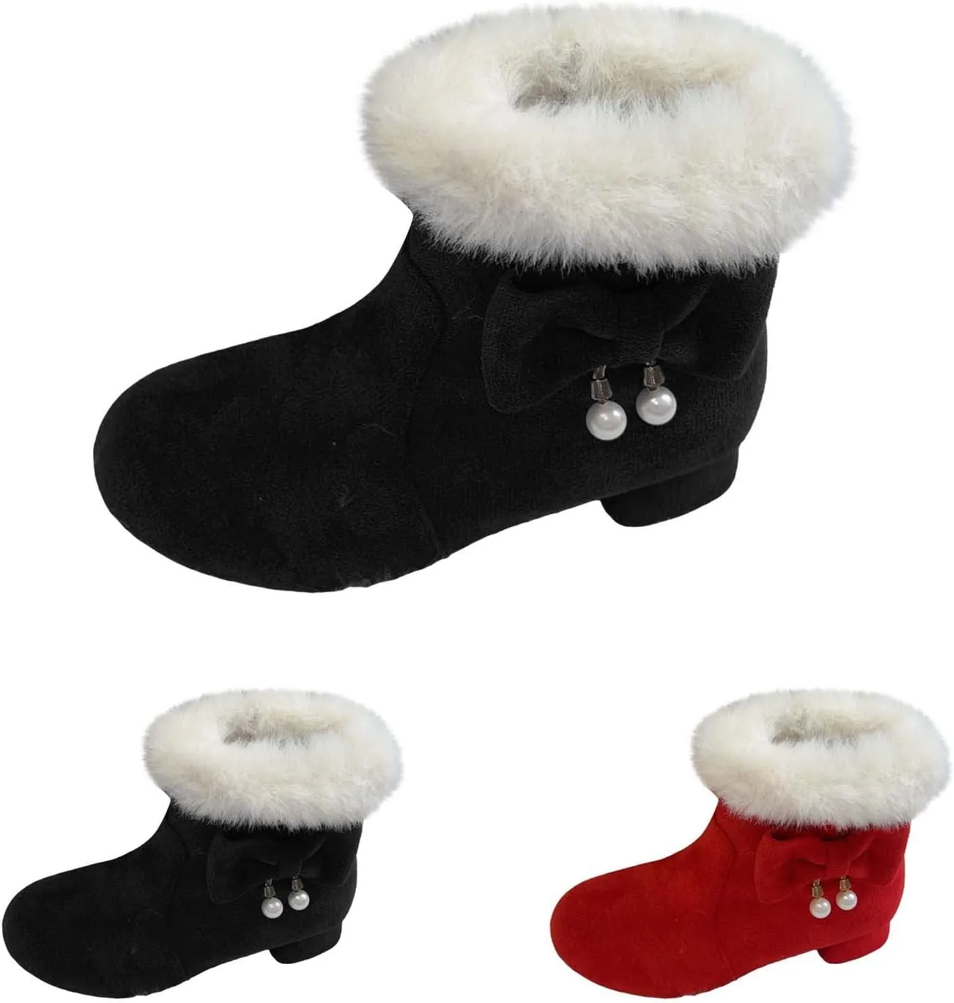 Girls Low Heel Snow Boots Faux Fr Anti Slip Mid Calf Warm Padded Ankle Boots Winter Outdoor Fashion Kids Snow Boot