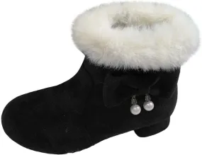 Girls Low Heel Snow Boots Faux Fr Anti Slip Mid Calf Warm Padded Ankle Boots Winter Outdoor Fashion Kids Snow Boot