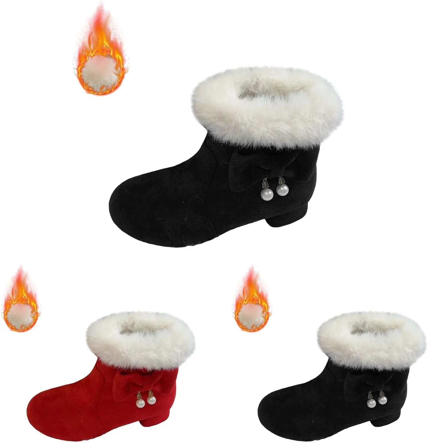 Girls Low Heel Snow Boots Faux Fr Anti Slip Mid Calf Warm Padded Ankle Boots Winter Outdoor Fashion Kids Snow Boot