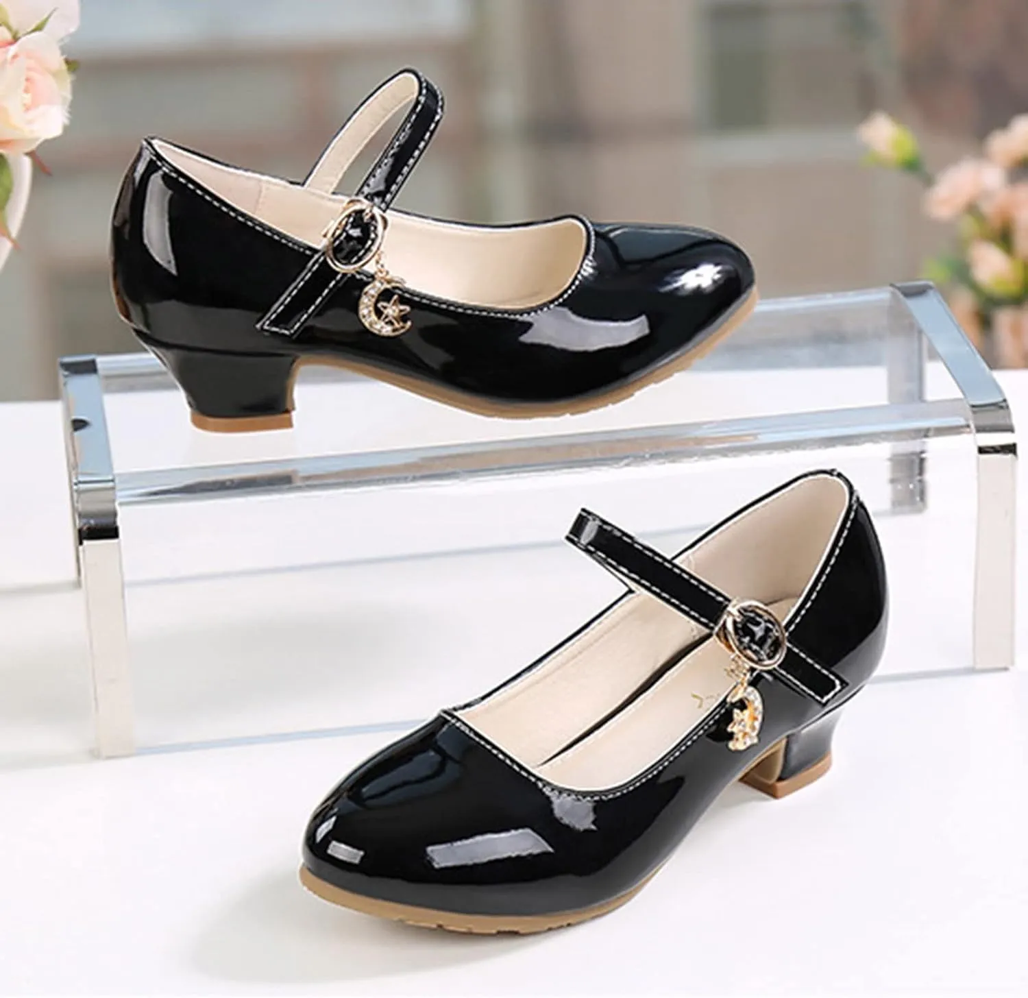 Girls Low Heels Dress Shoes with Ankle Strap Mary Jane School Wedding Par𝘁y Pump Shoes for Girl Sneaker 10