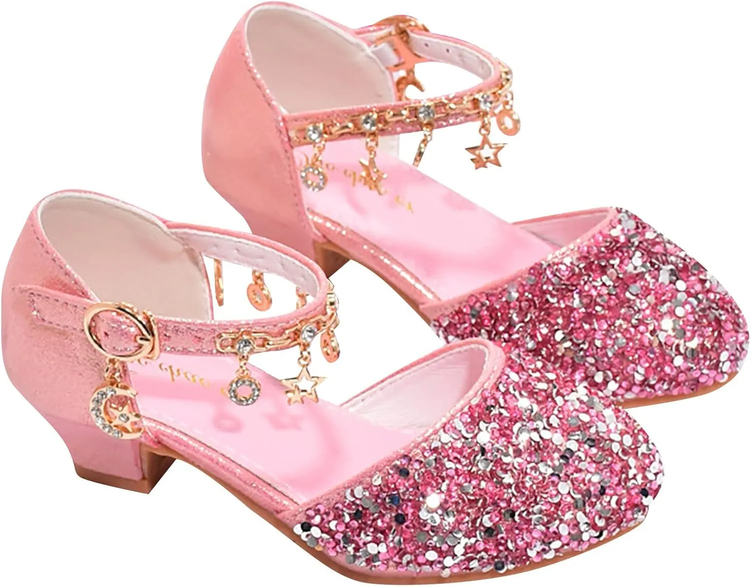 Girls Low Heels Rhinestone Dress Shoes Glitter Sequins Party Dance Shoes Closed Toe Mary Jane for Big Kids