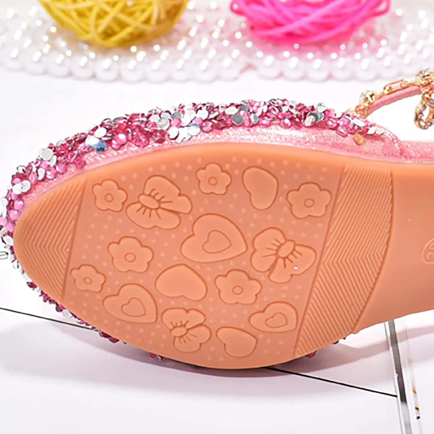Girls Low Heels Rhinestone Dress Shoes Glitter Sequins Party Dance Shoes Closed Toe Mary Jane for Big Kids