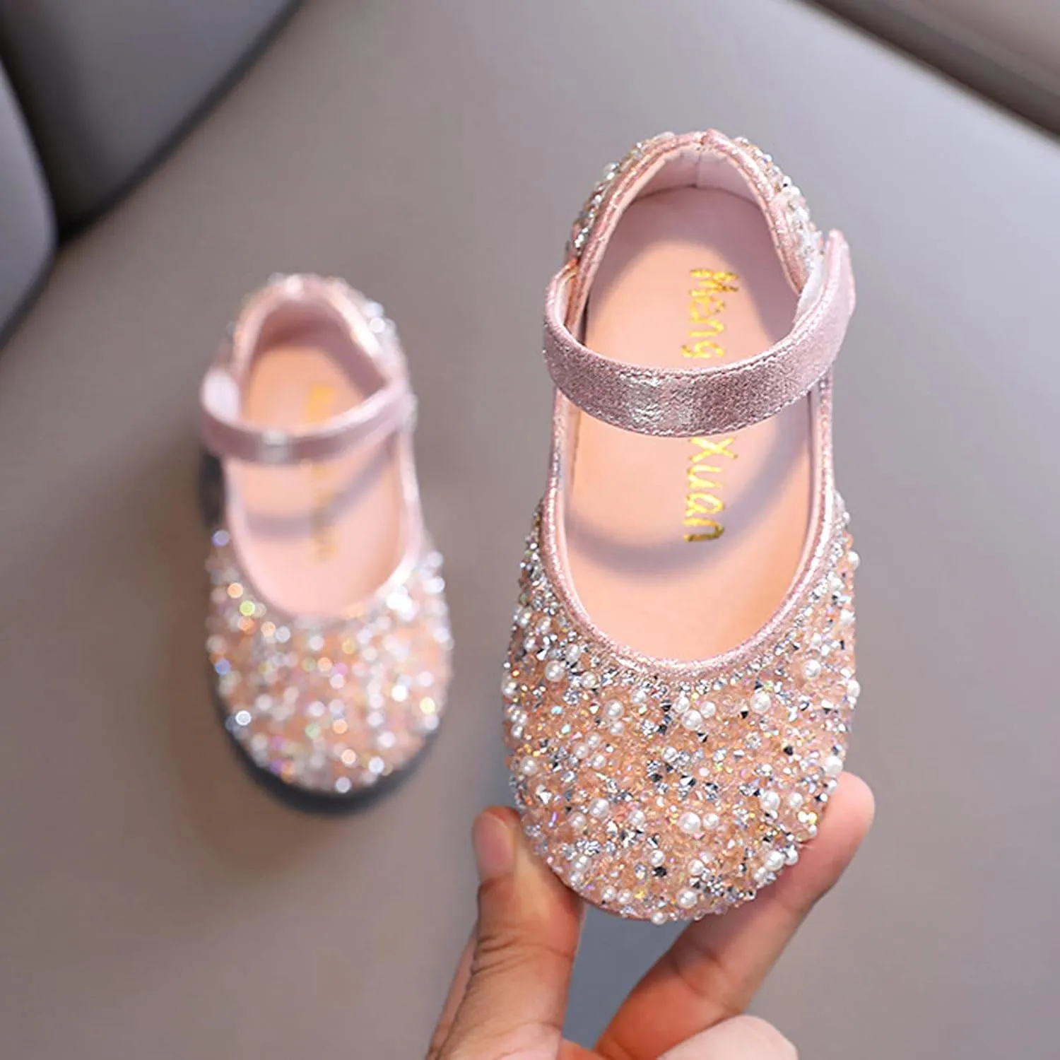 Girls Low Heels Sparkly Princess Shoes Glitter Toddler Flat𝐬 Christmas Flower Girls Dress Shoes for Little/Big Kids