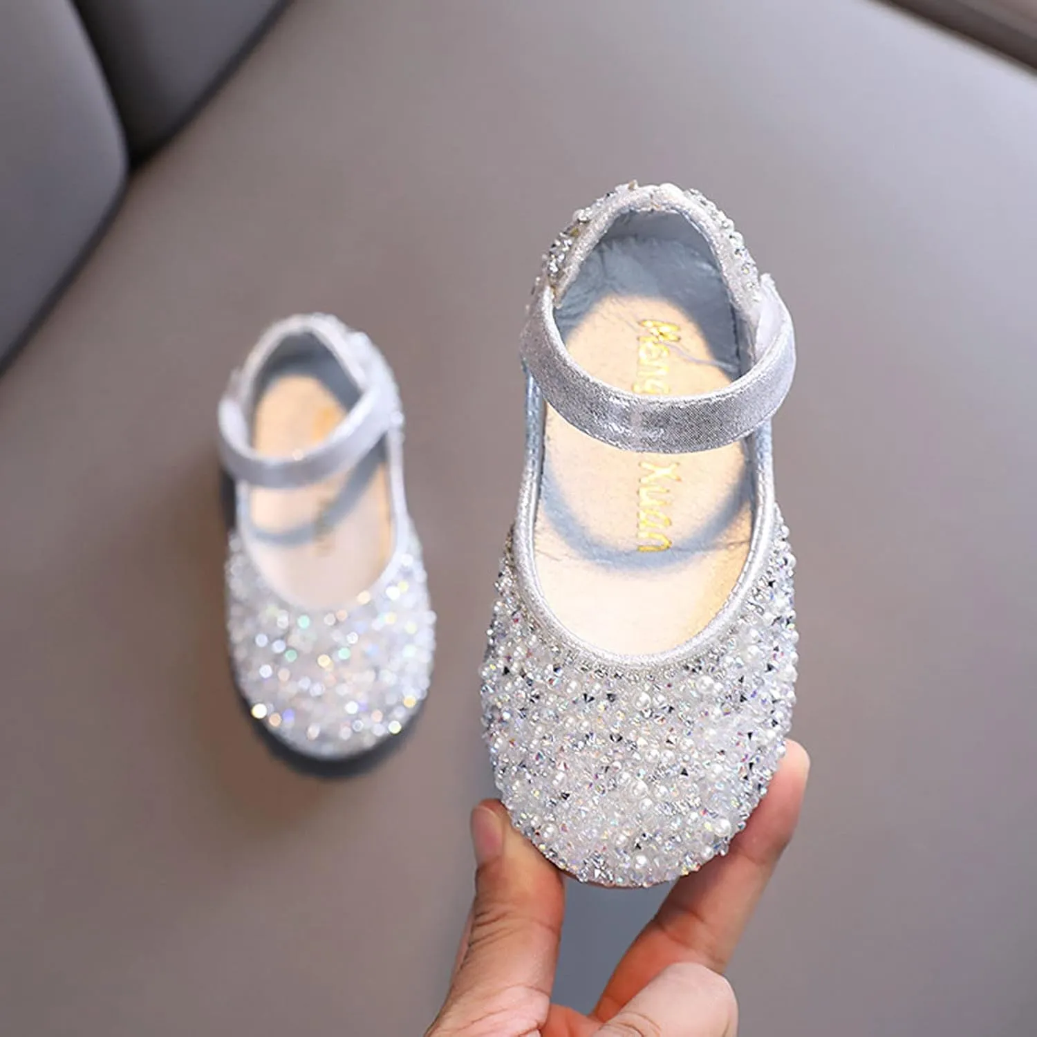 Girls Low Heels Sparkly Princess Shoes Glitter Toddler Flat𝐬 Christmas Flower Girls Dress Shoes for Little/Big Kids