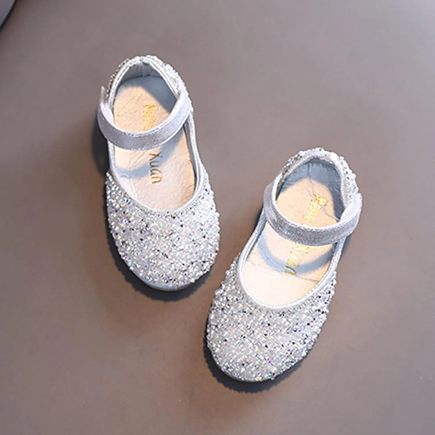 Girls Low Heels Sparkly Princess Shoes Glitter Toddler Flat𝐬 Christmas Flower Girls Dress Shoes for Little/Big Kids