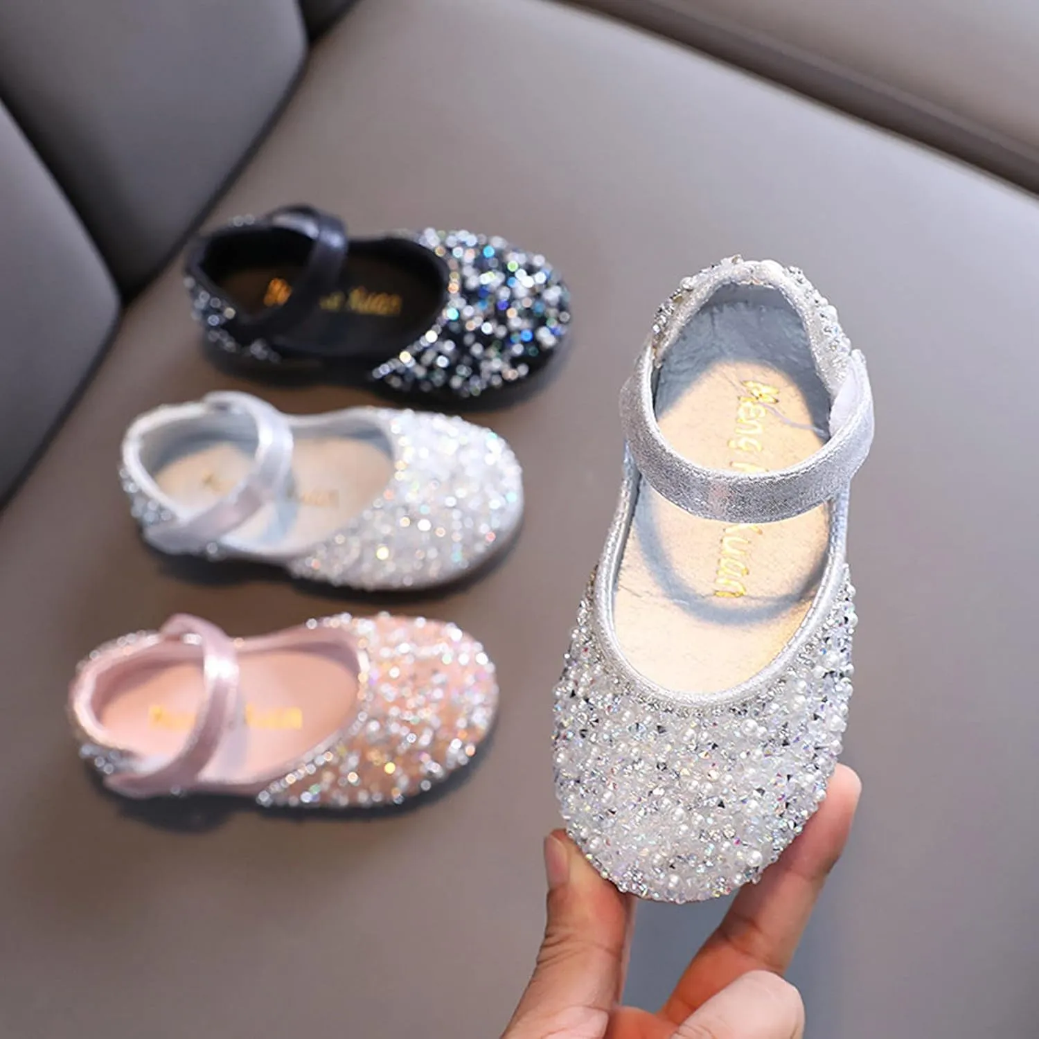 Girls Low Heels Sparkly Princess Shoes Glitter Toddler Flat𝐬 Christmas Flower Girls Dress Shoes for Little/Big Kids