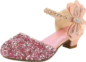 Girls Mary Jane Dress Shoes Rhinestones Bows Flower Girl Wedding Low Heels Pump Shoes Toddler Sandals Kids