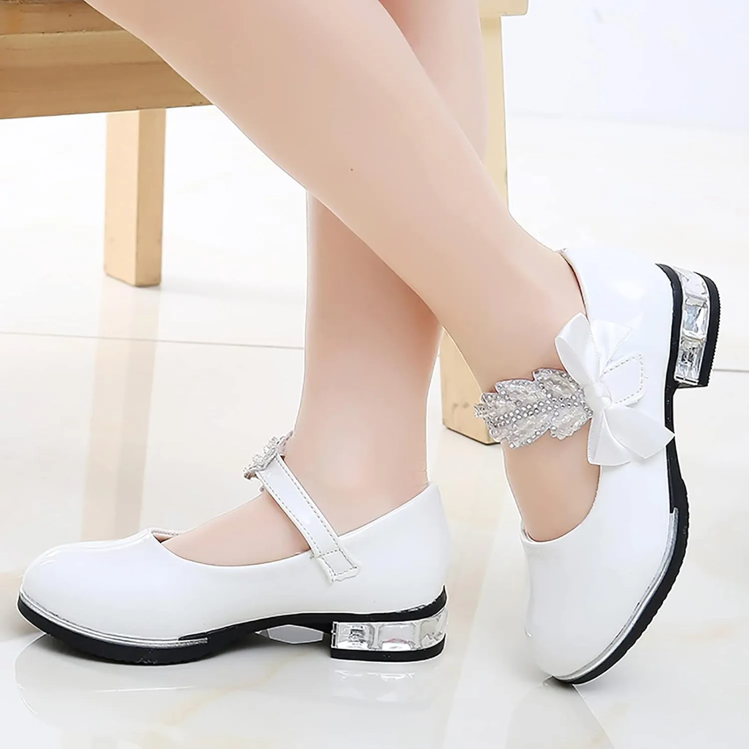 Girls Mary Jane Oxfor𝐝 Dress Shoes Toddler Kids School Shoes Pump Patent Leather Uniform Low Heel Flats for Wedding