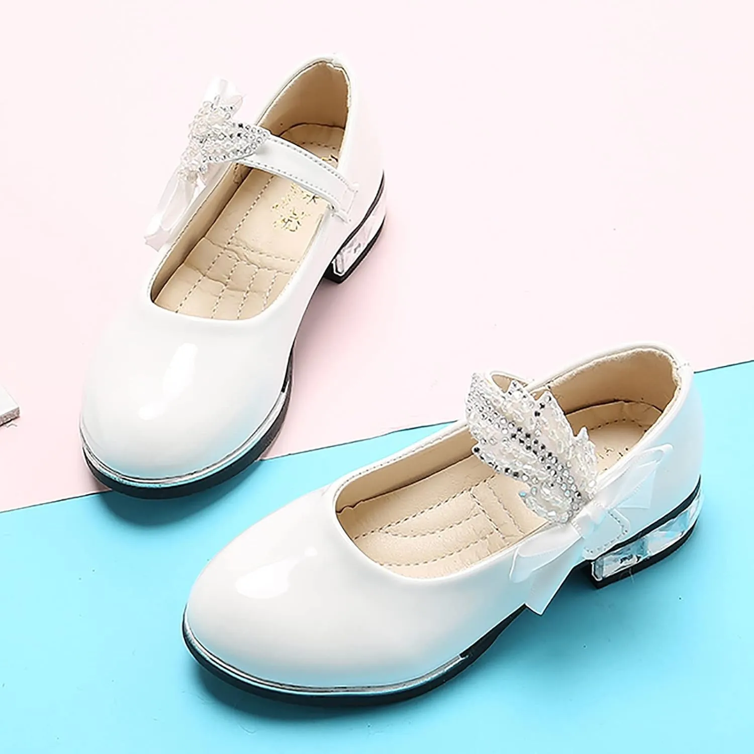 Girls Mary Jane Oxfor𝐝 Dress Shoes Toddler Kids School Shoes Pump Patent Leather Uniform Low Heel Flats for Wedding