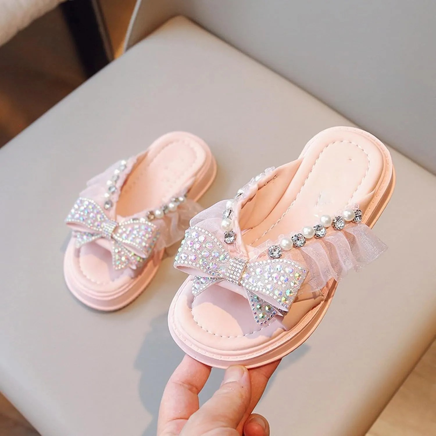 Girl's Sandals Soft Sole Trendy Elegant Bowknot High Heel Shoes For Girls Lightweight Non Slip Soft Bottom Dress Shoes For Performance Party
