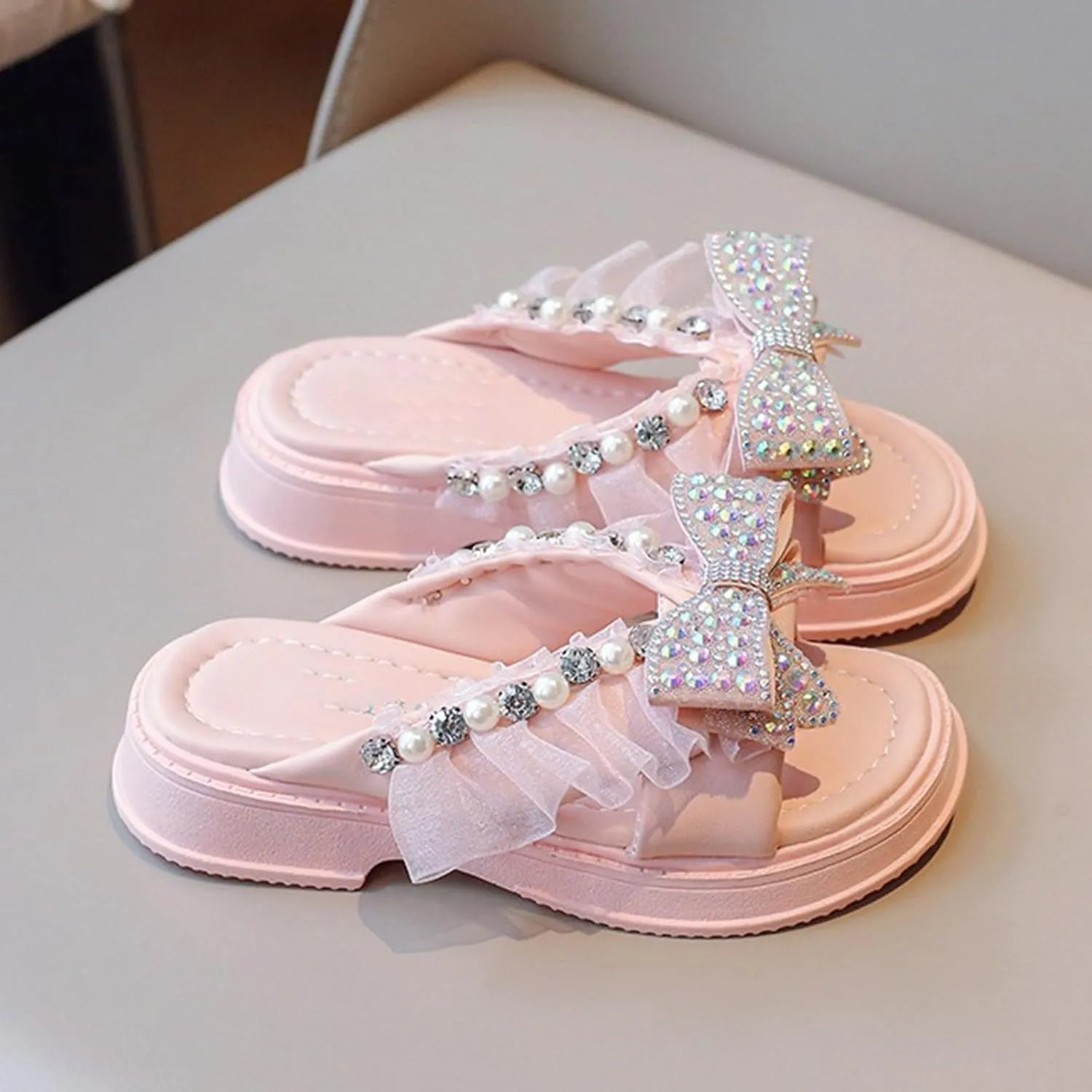 Girl's Sandals Soft Sole Trendy Elegant Bowknot High Heel Shoes For Girls Lightweight Non Slip Soft Bottom Dress Shoes For Performance Party