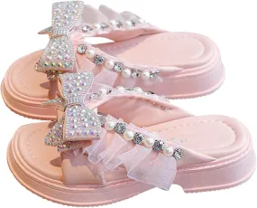 Girl's Sandals Soft Sole Trendy Elegant Bowknot High Heel Shoes For Girls Lightweight Non Slip Soft Bottom Dress Shoes For Performance Party