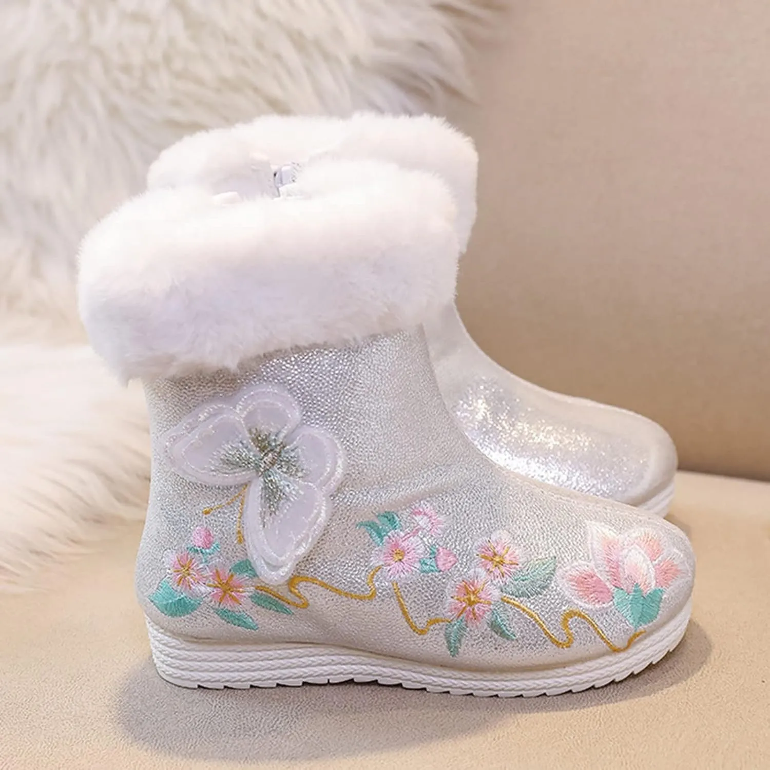 Girls Shoes Butterfly Embroidered Warm Cotton Boots Embroidered Boots National Boots Cotton Boots by Boots