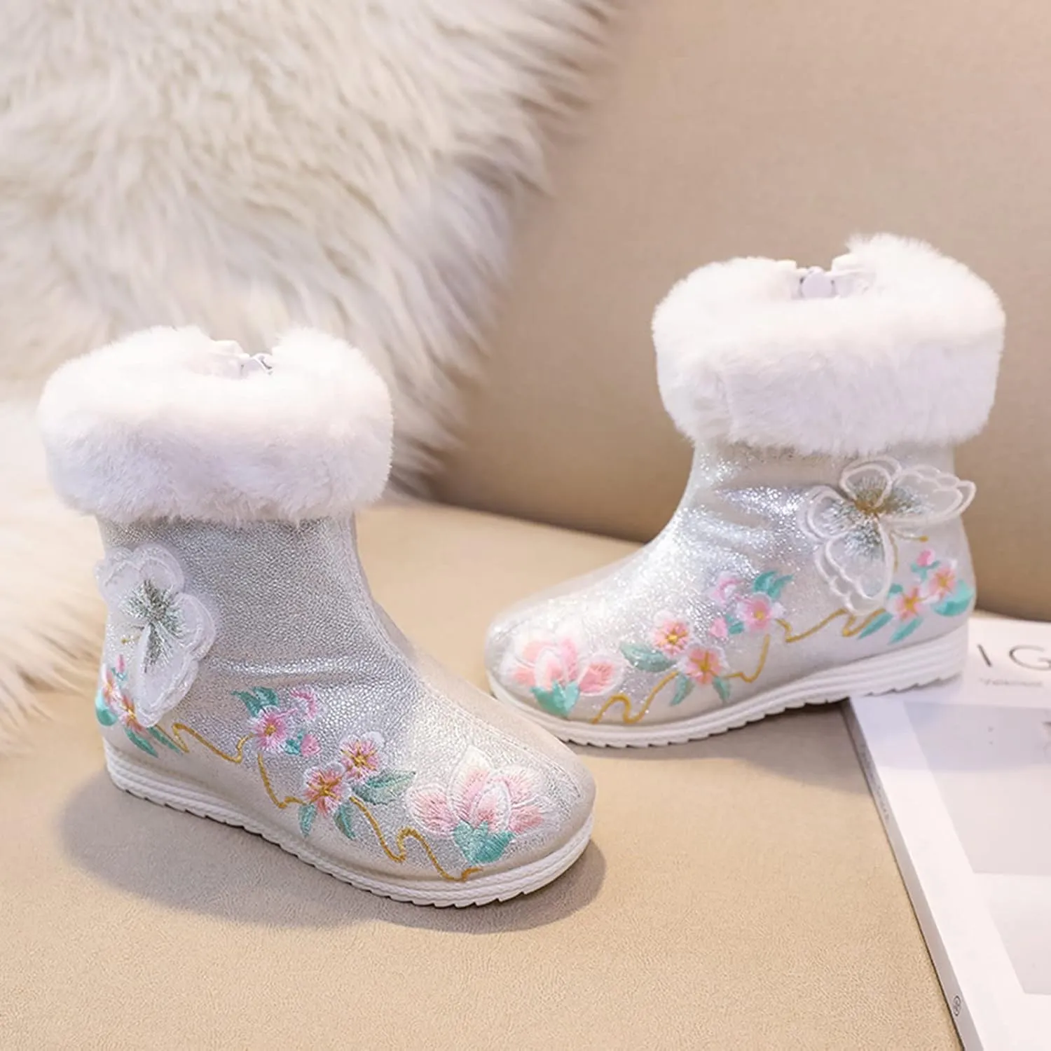 Girls Shoes Butterfly Embroidered Warm Cotton Boots Embroidered Boots National Boots Cotton Boots by Boots