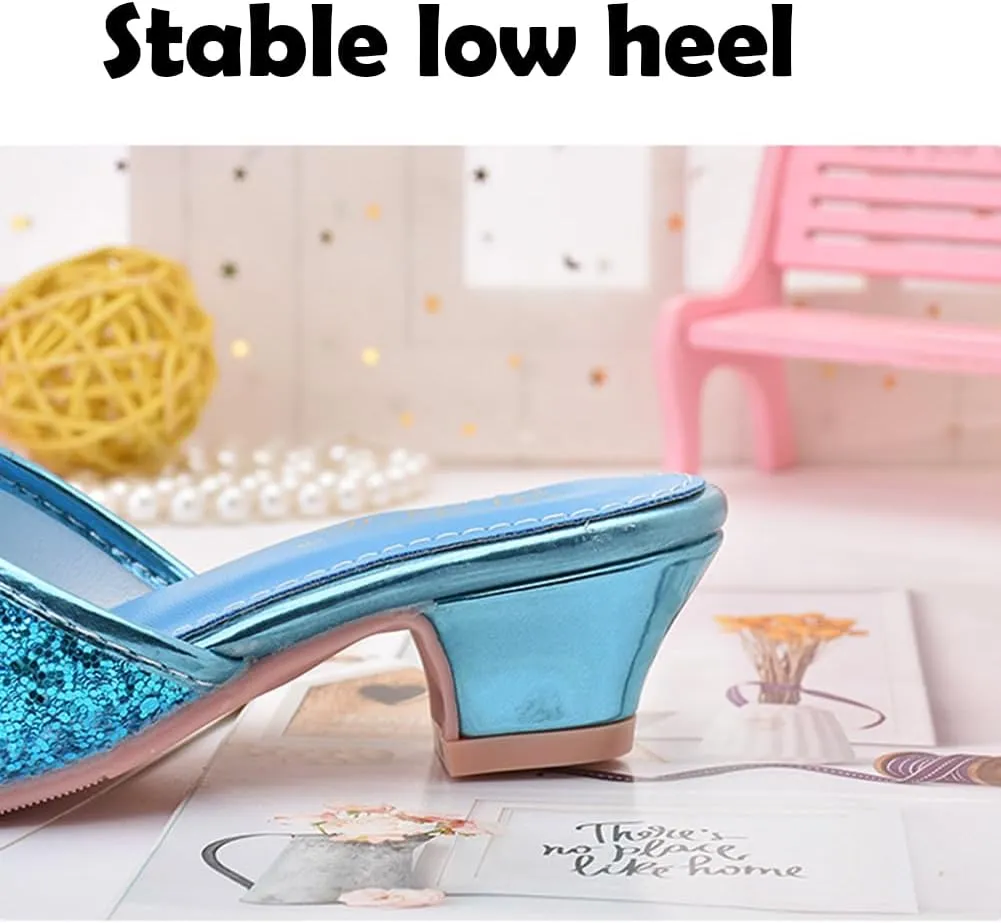 Girls Summer Low Heels Crystal Sandals Princess Bowknot Rhinestone Slides Pearl Slippers Shoes