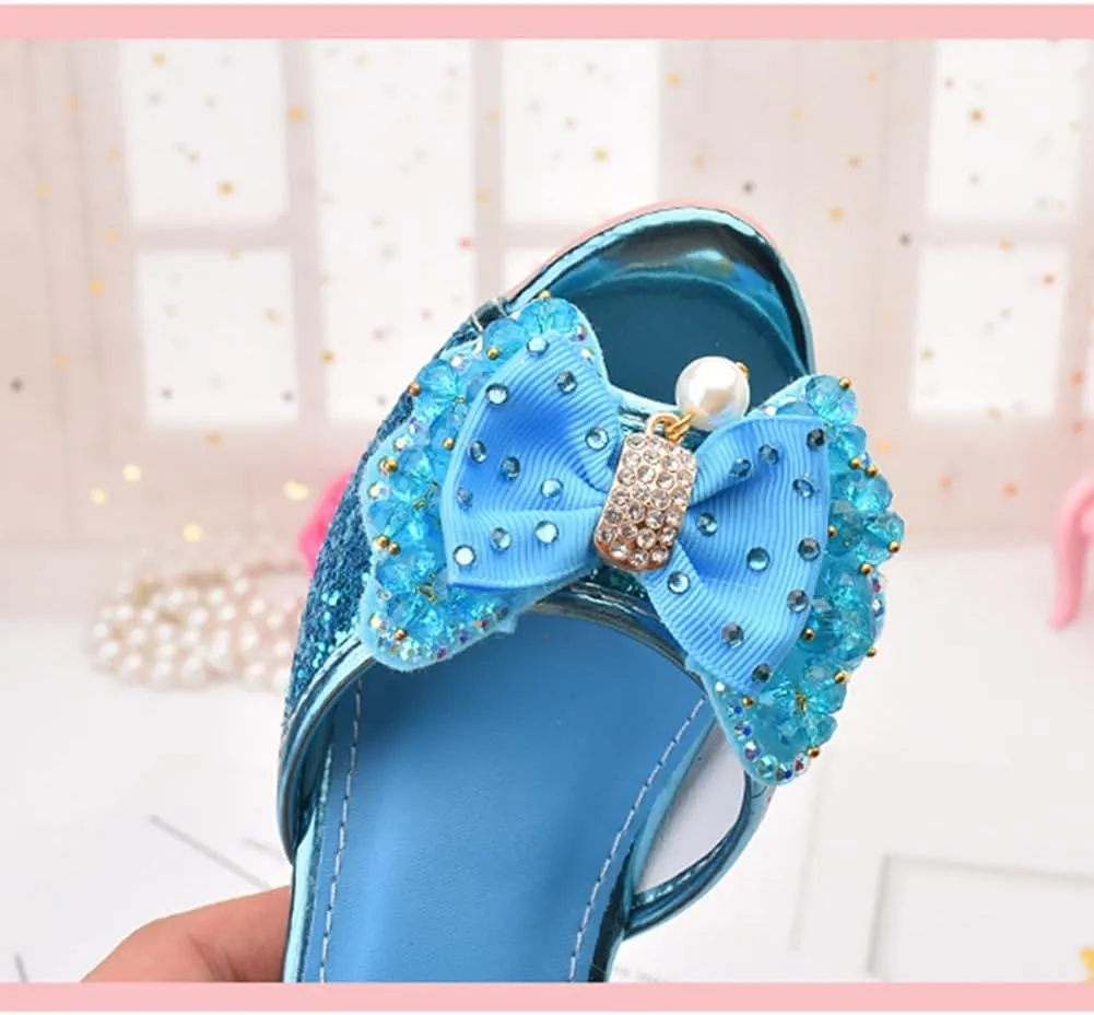 Girls Summer Low Heels Crystal Sandals Princess Bowknot Rhinestone Slides Pearl Slippers Shoes
