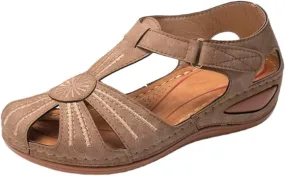 Gladiator Sandals for Women Vintage Closed Toe Orthopedic Wedge Sandals Breathable Hollow Out Non Slip Walking Shoes Lightweight Athletic Outdoor Hiking Shoes
