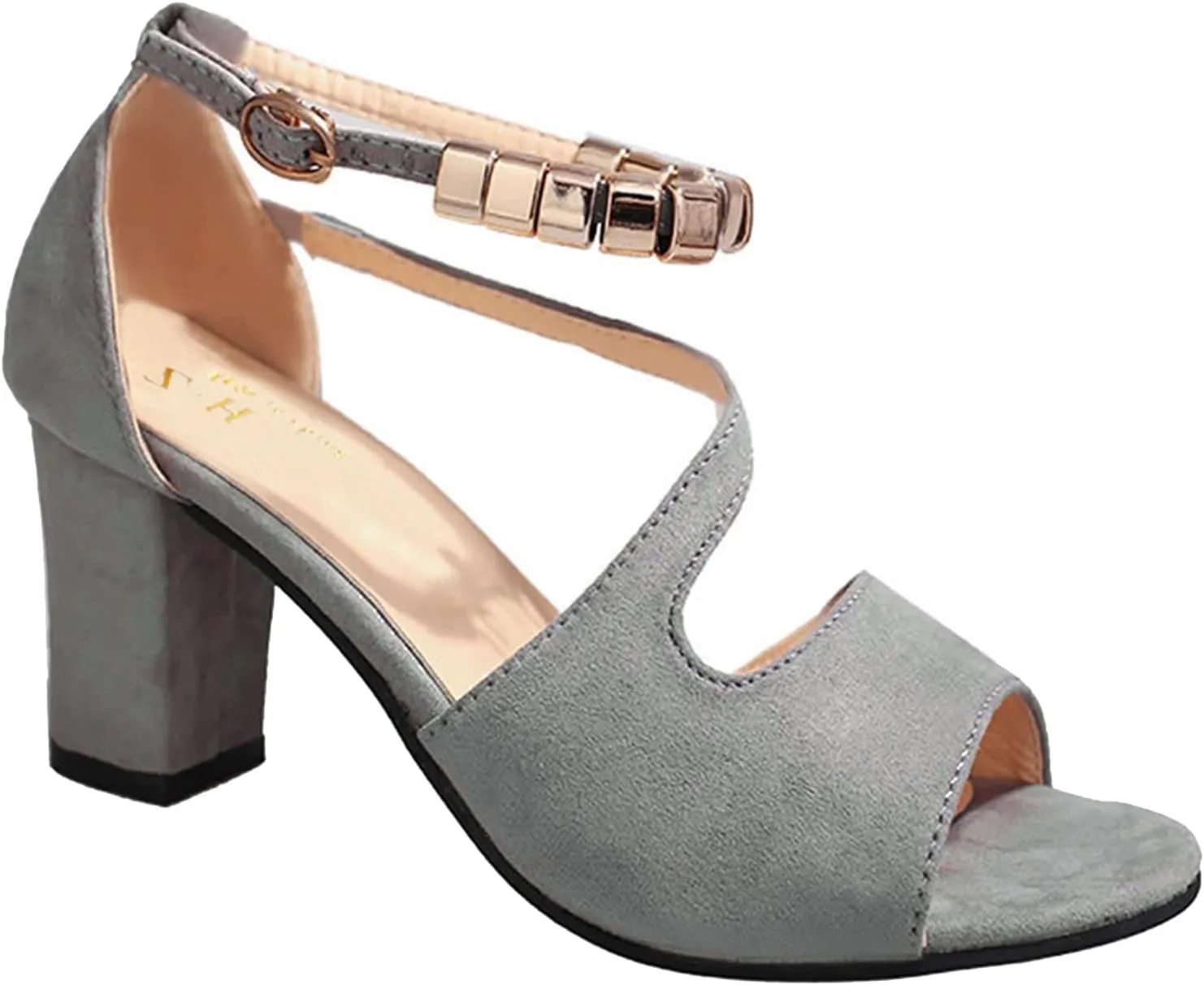 Gold Summer Sandals Women's Sandals Leather Fashion High-Heeled With Glittering Heeled Sandals for Women Closed Toe