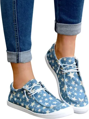 Gumipy Women's Lace-Up Loafers Valentine's Day Love Heart Print Fashion Sneaker Comfortable Lightweight Canvas Shoes Breathable Walking Shoes