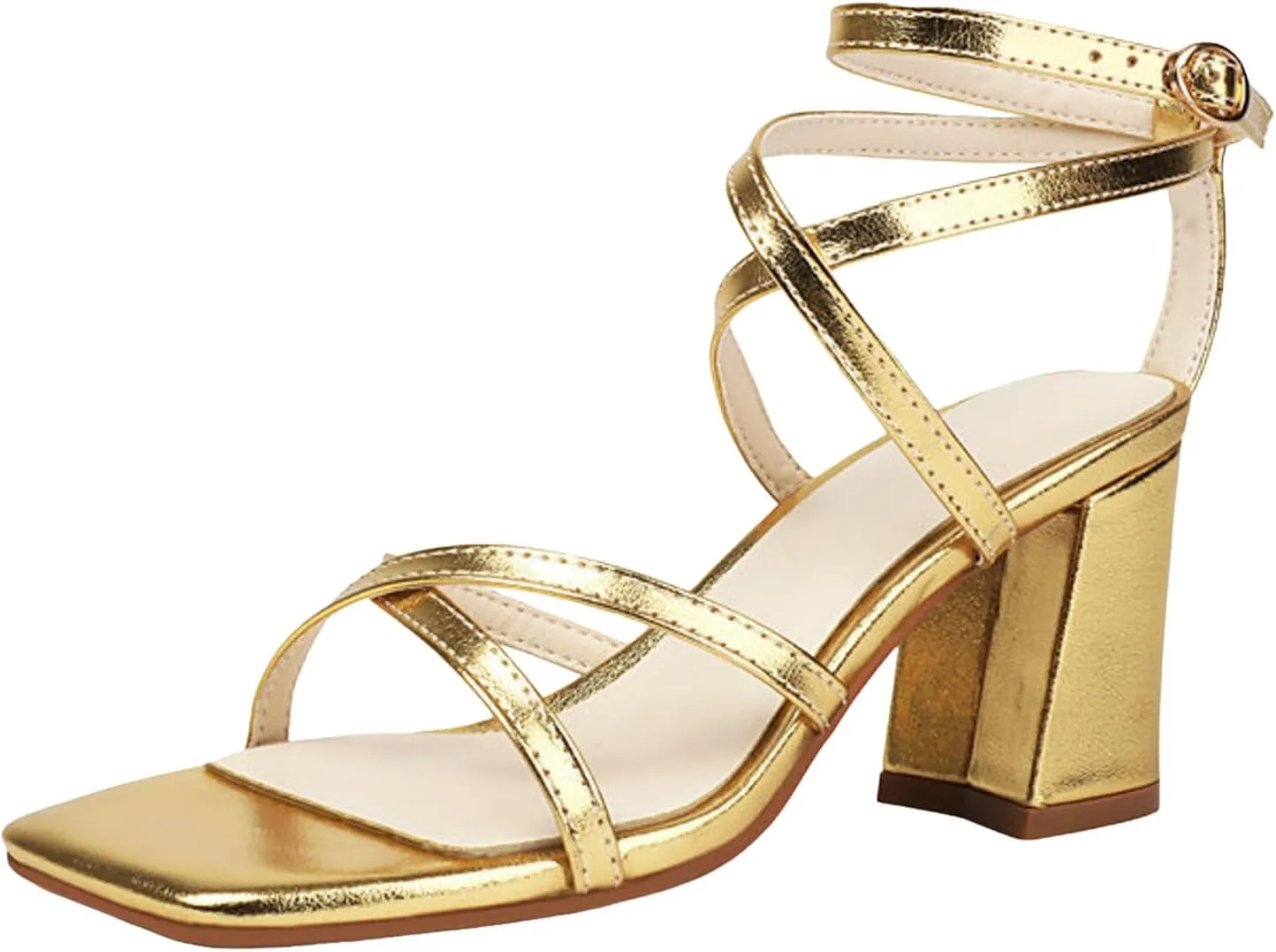 Heeled Sandal Low Block Chunky Chunky Heel Strap Ladies Shoes Fashion Casual Sequin Square Toe High Heel Hollow Outer