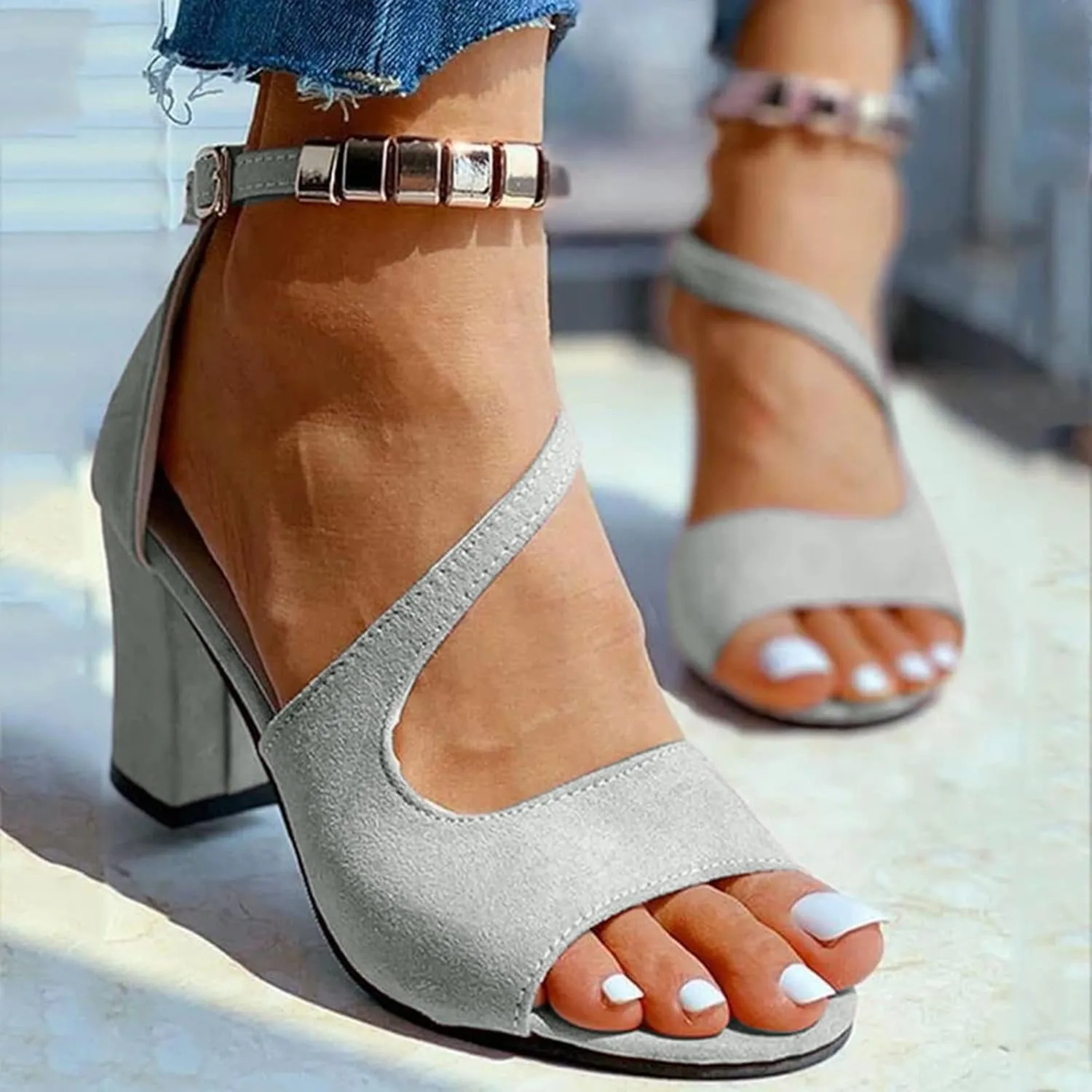 Heels for Women Dressy Women's Open Toe Heeled Sandals Black Block Heels Prom Heeled Sandals for Women