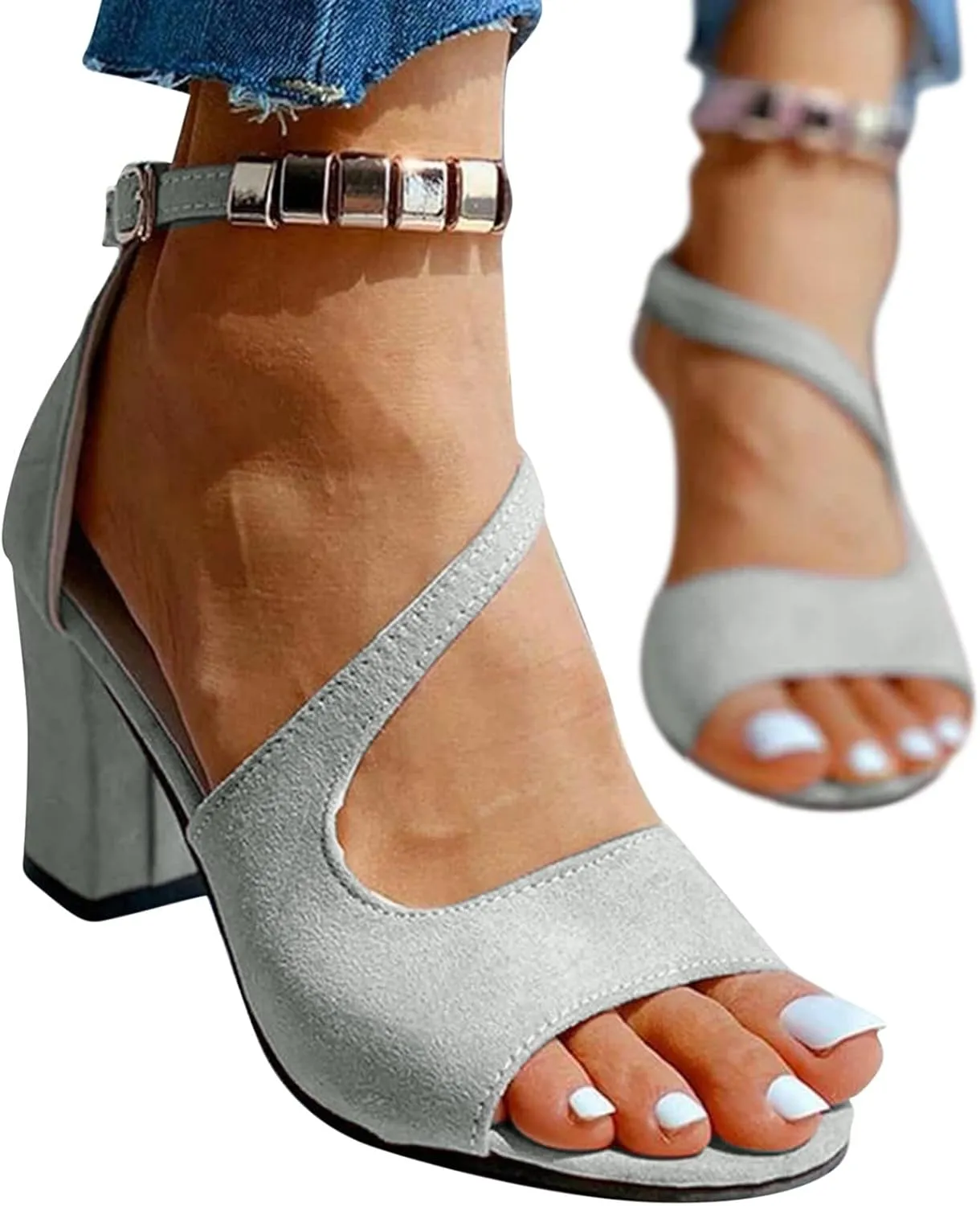 Heels for Women Dressy Women's Open Toe Heeled Sandals Black Block Heels Prom Heeled Sandals for Women