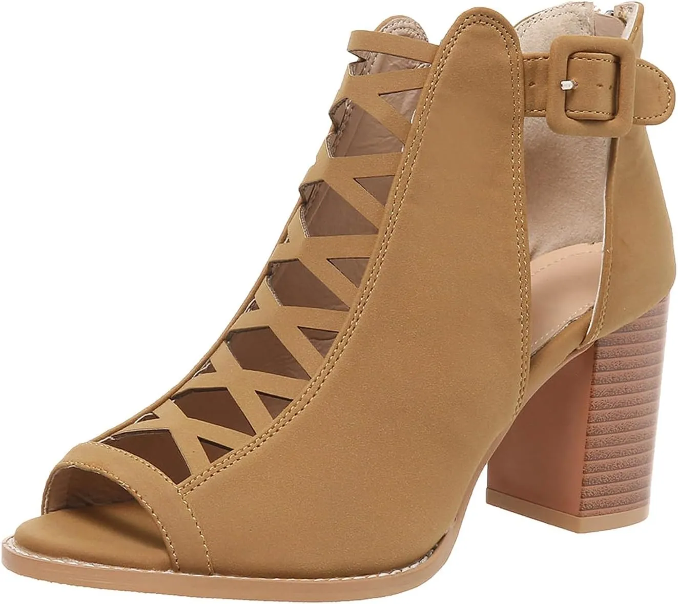 High Heels Pumps Women's Open Toe Booties with Block Heel and Side Comfortable and Stylish Cut Out Design Chunky Heel