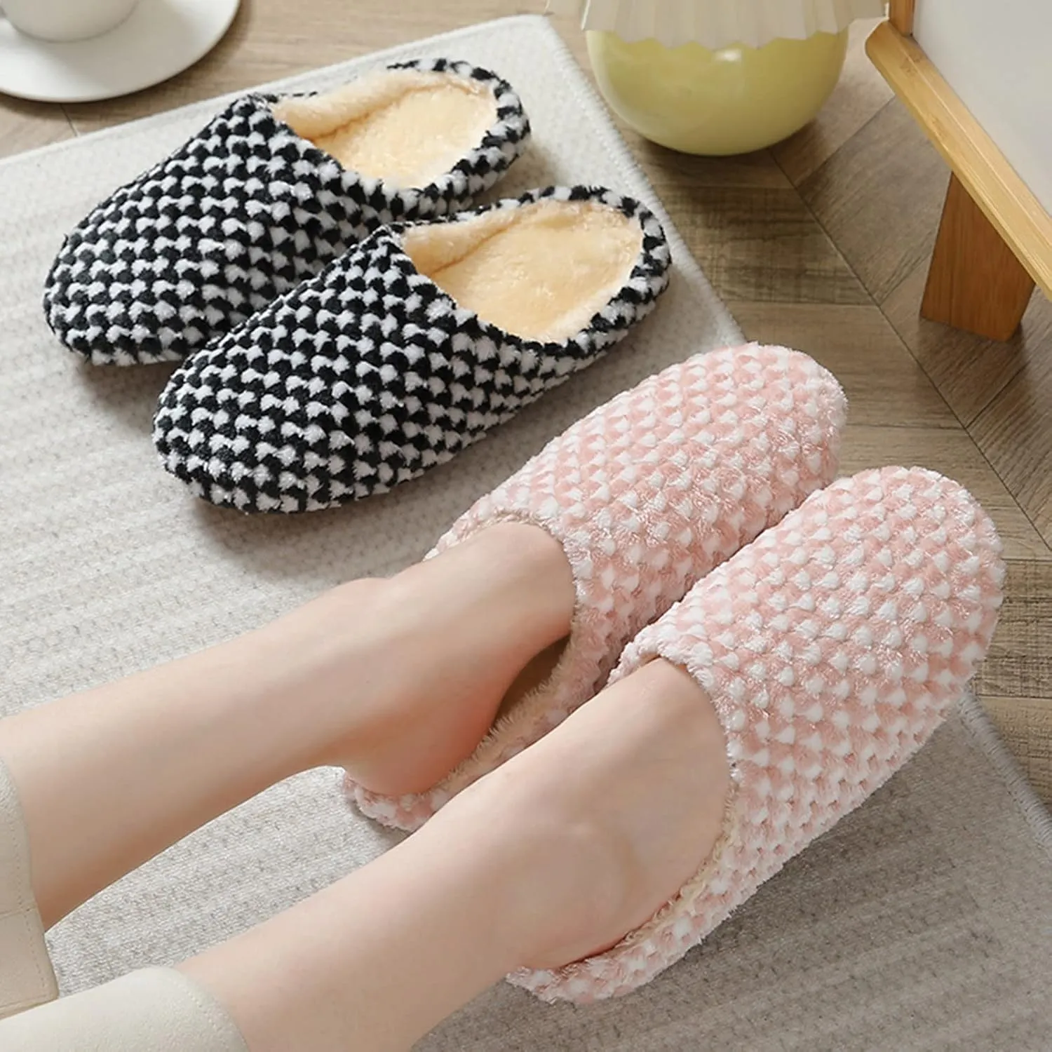 House Slippers for Womens Cozy Slip on Fluffy Slippers Scuff Shoes Fuzzy Plush Slippers Indoor Outdoor Slipper