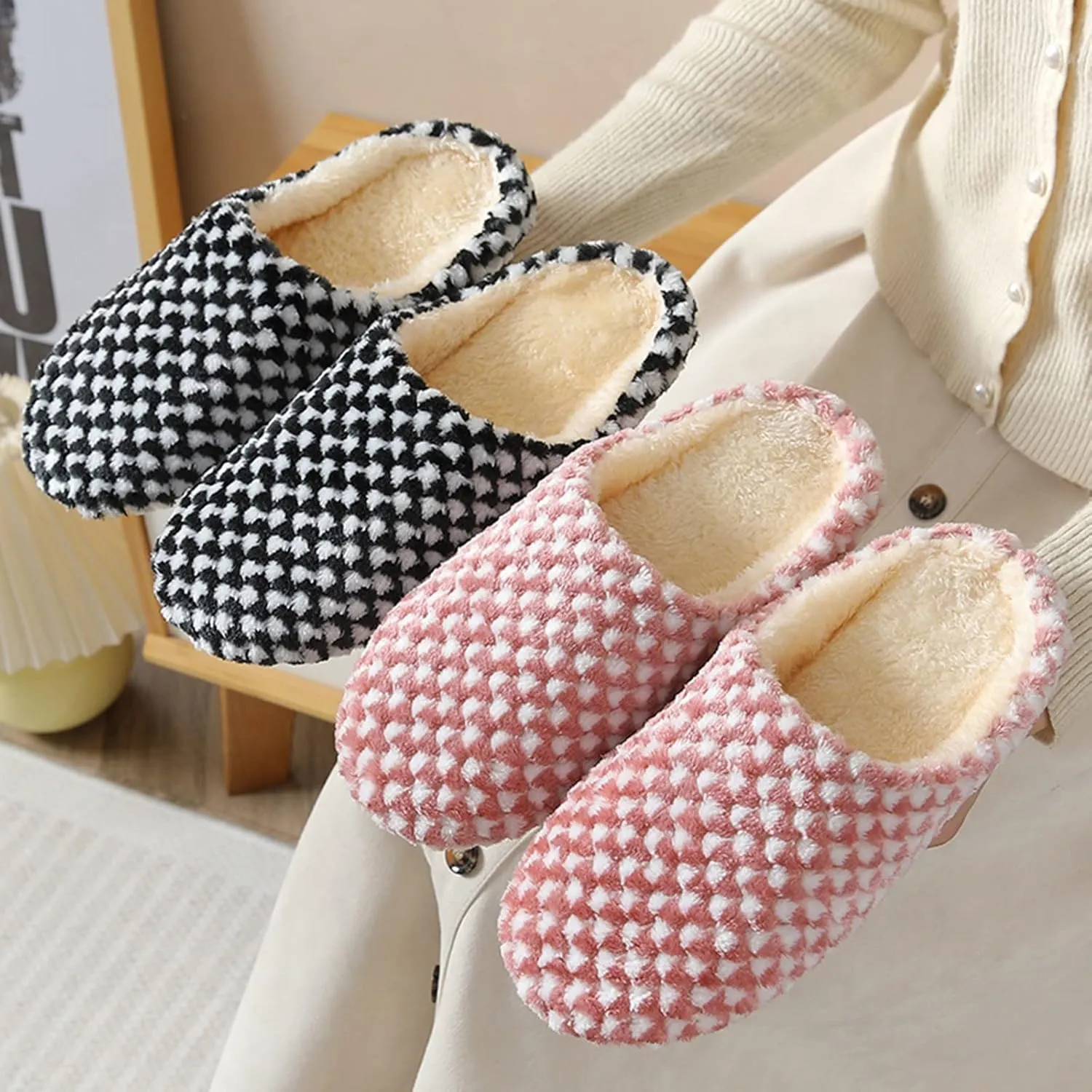House Slippers for Womens Cozy Slip on Fluffy Slippers Scuff Shoes Fuzzy Plush Slippers Indoor Outdoor Slipper