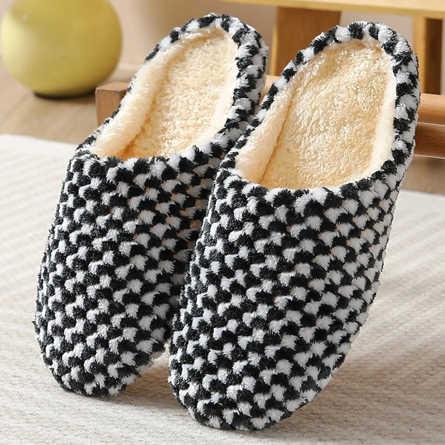 House Slippers for Womens Cozy Slip on Fluffy Slippers Scuff Shoes Fuzzy Plush Slippers Indoor Outdoor Slipper