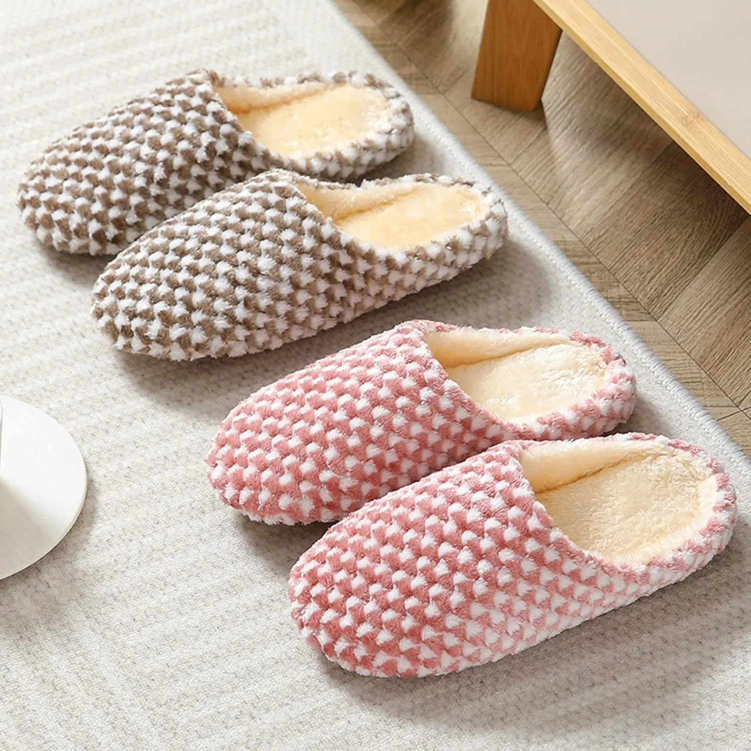 House Slippers for Womens Cozy Slip on Fluffy Slippers Scuff Shoes Fuzzy Plush Slippers Indoor Outdoor Slipper
