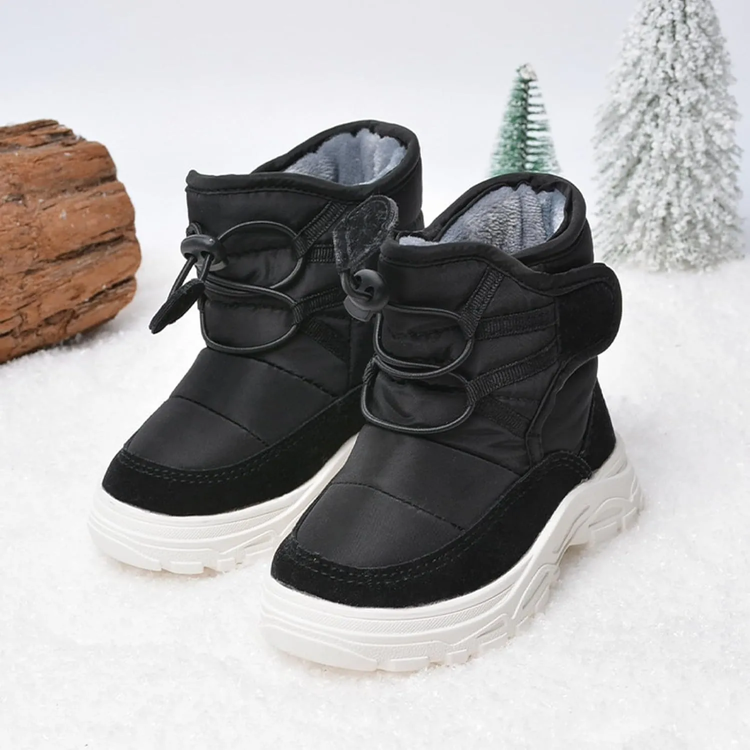 Insulated Snow Shoes For Boy Winter Non Slip Walking Shoes Plush Lined Hiking Boots Waterproof Slip On Shoes