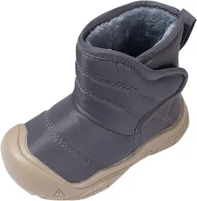Insulated Snow Shoes For Boy Winter Non Slip Walking Shoes Plush Lined Slip On Shoes Waterproof Hiking Boots (Grey, 6 Infant)