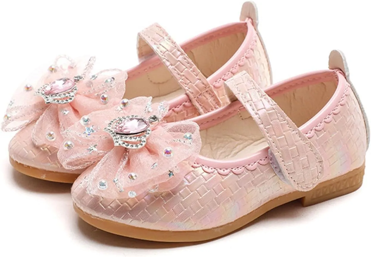 IWIHMIV Girls Non Slip Dress Shoes Comfortable Mary Jane Ballet Flat Flower School Shoes for Wedding Party Toddler