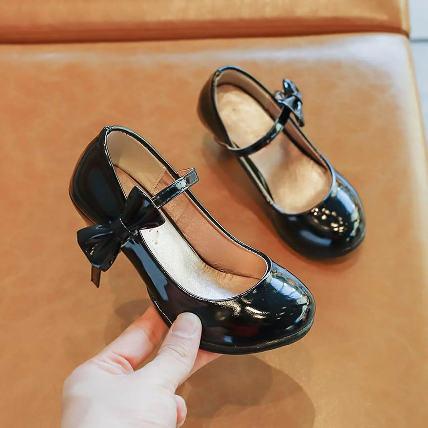 IWIHMIV Little Girl Dress Up Shoes Toddler Flower Girl Comfortable Low Heels Bowknot Mary Jane for School Wedding