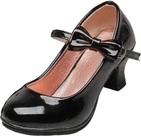 IWIHMIV Little Girl Dress Up Shoes Toddler Flower Girl Comfortable Low Heels Bowknot Mary Jane for School Wedding