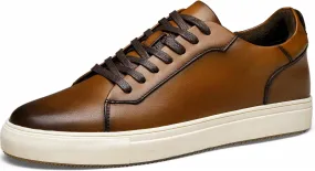 Jousen Mens Fashion Sneakers Polished Leather Mens Dress Sneakers Stylish Retro Mens Business Casual Shoes