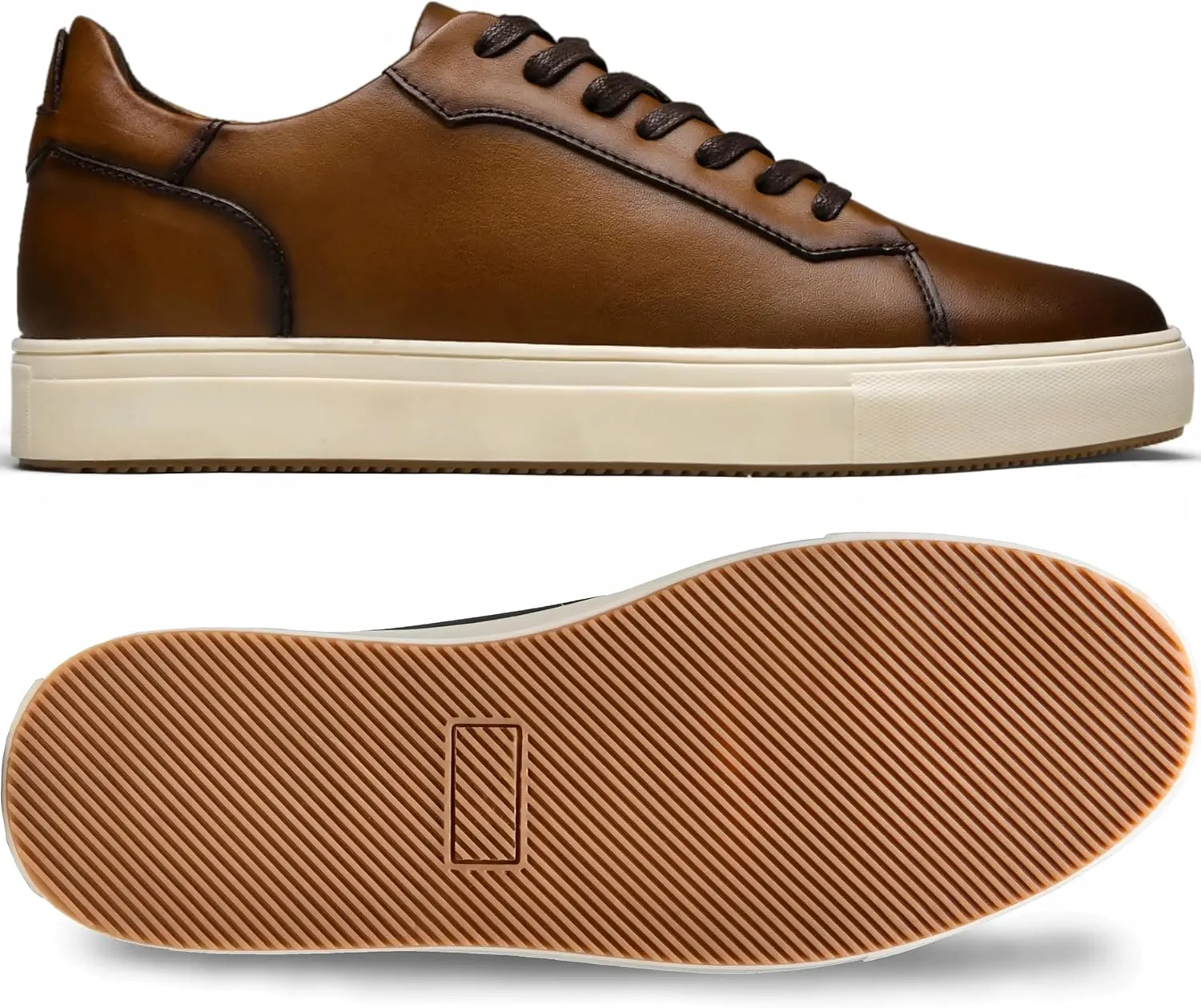 Jousen Mens Fashion Sneakers Polished Leather Mens Dress Sneakers Stylish Retro Mens Business Casual Shoes