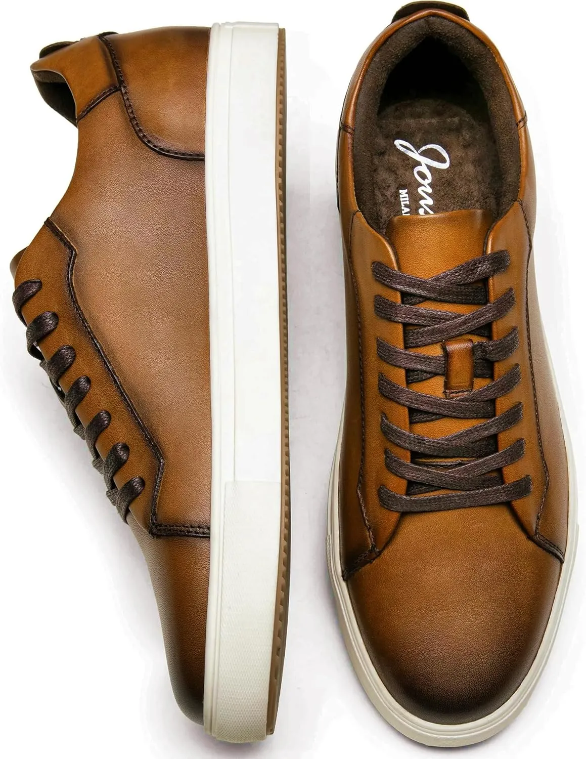 Jousen Mens Fashion Sneakers Polished Leather Mens Dress Sneakers Stylish Retro Mens Business Casual Shoes