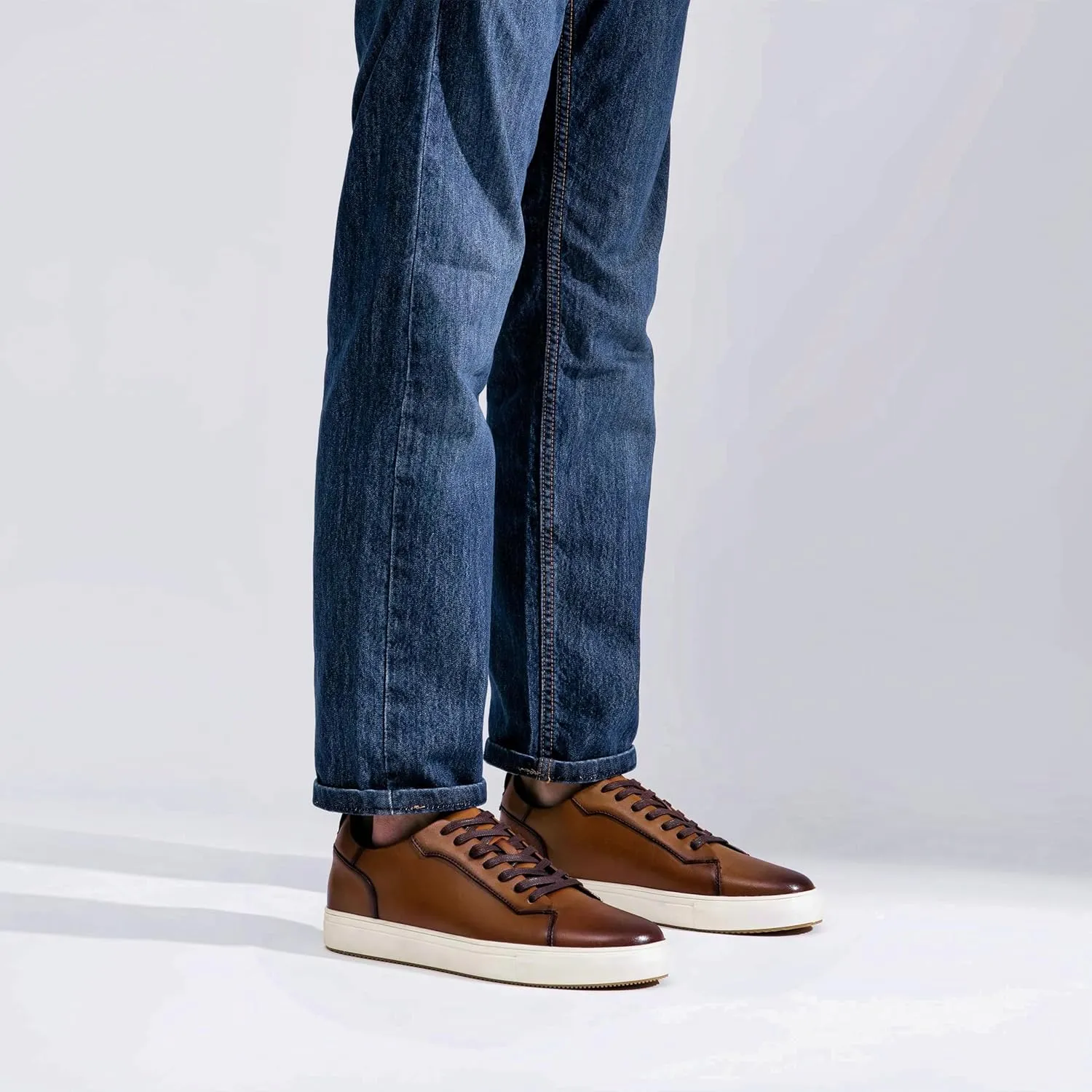 Jousen Mens Fashion Sneakers Polished Leather Mens Dress Sneakers Stylish Retro Mens Business Casual Shoes